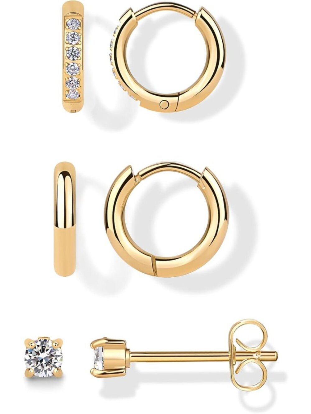Waterproof Set of 3 Huggie Hoop Earrings for Women - Stylish Stud & Hoops Pack